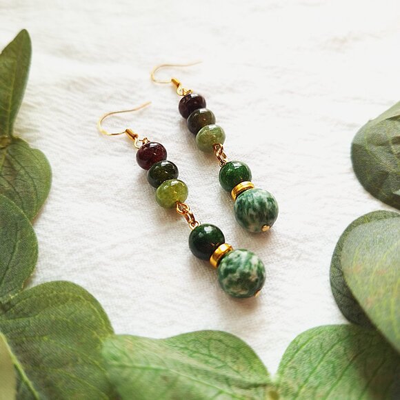 Tourmaline Crystal Earrings, Earthy Whimsigoth Earrings, Cottagecore Herbalist - Picture 7 of 8